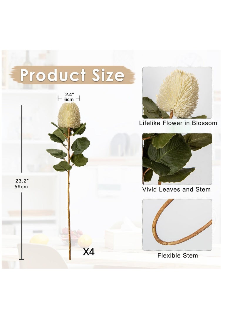 كابتن تيك 4 Pack Artificial Flowers Bouquets, Cream White Long Stem Artificial Flowers, Suitable for for Office Home Table Decor Wedding Party (57 cm) - Image 2