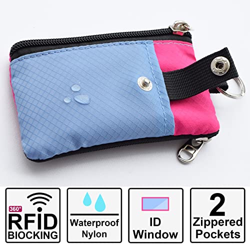 CHENSPRX Minimalist RFID Blocking Small Wallet with ID Window,WaterResistant Zip Id Case Wallet with Lanyard Keychain for Cards,Cash,Travel,Women,Men (LightSkyBlue+DeepPink) - Image 2