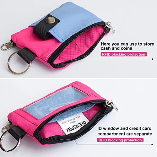 CHENSPRX Minimalist RFID Blocking Small Wallet with ID Window,WaterResistant Zip Id Case Wallet with Lanyard Keychain for Cards,Cash,Travel,Women,Men (LightSkyBlue+DeepPink) - Image 4