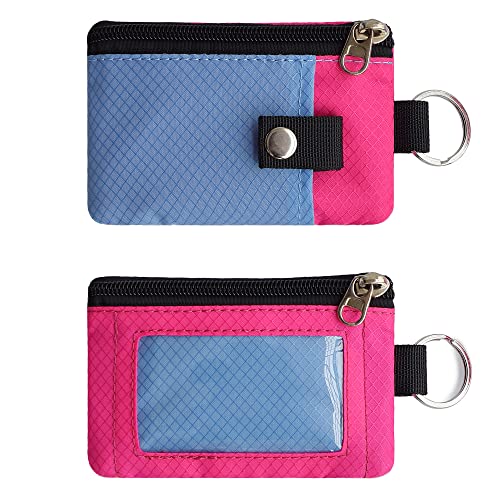 CHENSPRX Minimalist RFID Blocking Small Wallet with ID Window,WaterResistant Zip Id Case Wallet with Lanyard Keychain for Cards,Cash,Travel,Women,Men (LightSkyBlue+DeepPink) - Image 5