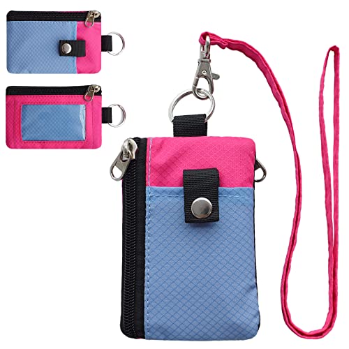 CHENSPRX Minimalist RFID Blocking Small Wallet with ID Window,WaterResistant Zip Id Case Wallet with Lanyard Keychain for Cards,Cash,Travel,Women,Men (LightSkyBlue+DeepPink) - Image 1