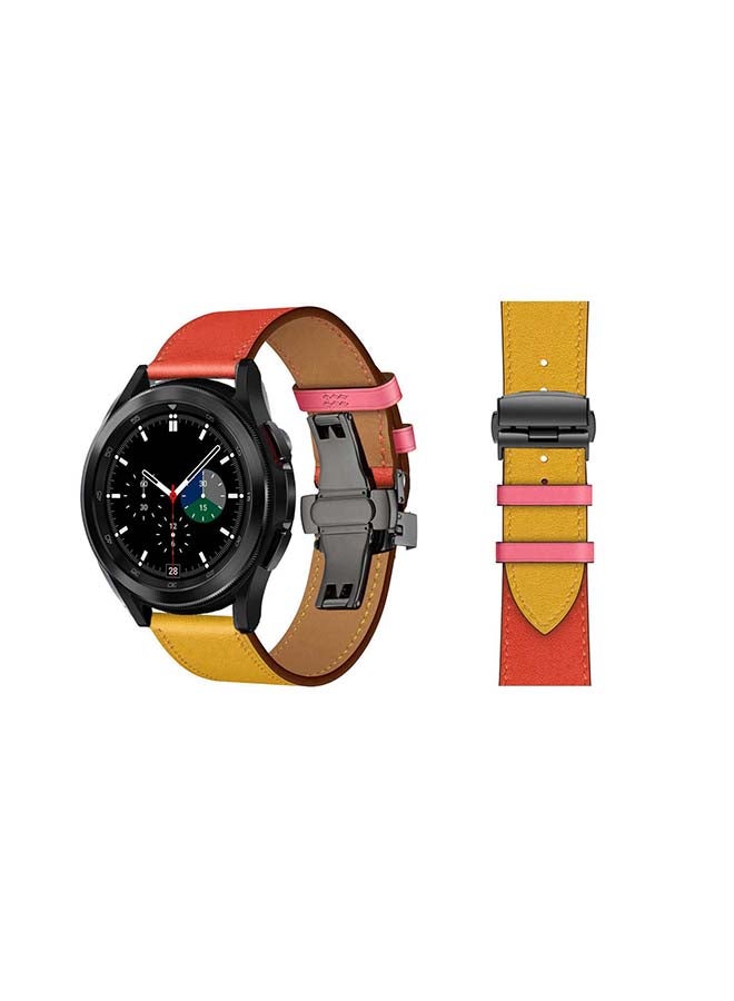 Perfii Genuine Leather Replacement Band with Black Buckle for Samsung Galaxy Watch4 42/46mm Orange/Yellow - Image 1
