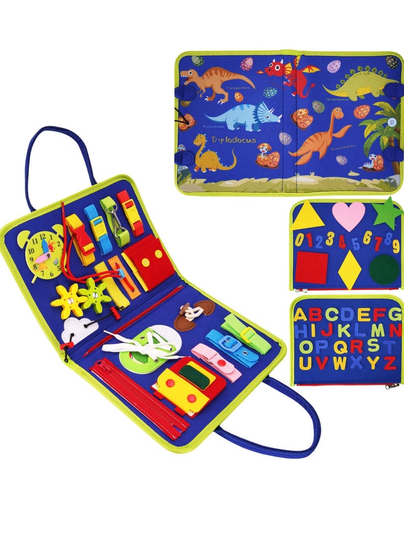 Y&D Busy Board Montessori Toys for Toddlers, Sensory Gifts 1 2 3 4 Year Old Girls & Boys Preschool Autistic Children Activities Educational Travel Toy Kids Learning Basic Dress Skills (Blue)  - Image 1