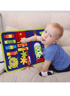 Y&D Busy Board Montessori Toys for Toddlers, Sensory Gifts 1 2 3 4 Year Old Girls & Boys Preschool Autistic Children Activities Educational Travel Toy Kids Learning Basic Dress Skills (Blue)  - Image 4