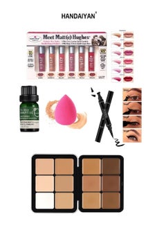 Handaiyan Face makeup essentials set: sponge + facial moisturizing serum + eyeliner + palette; creamy contour + lipstick set  - Image 1