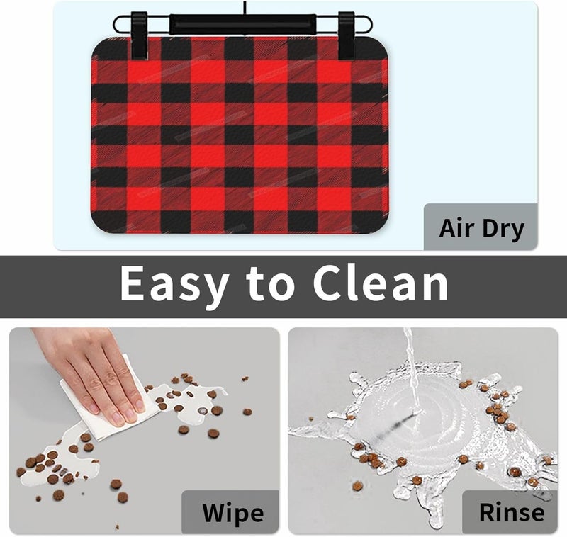 Dog Food Mat Dog Mat for Food and Water 18X12In Red Black Buffalo Plaid B No Stains Cat Pet Feeding Mats Water Bowl for Messy Drinkers 18X12In - Image 5