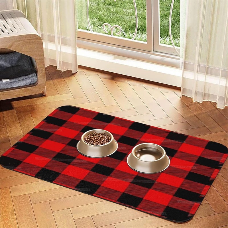 Dog Food Mat Dog Mat for Food and Water 18X12In Red Black Buffalo Plaid B No Stains Cat Pet Feeding Mats Water Bowl for Messy Drinkers 18X12In - Image 1