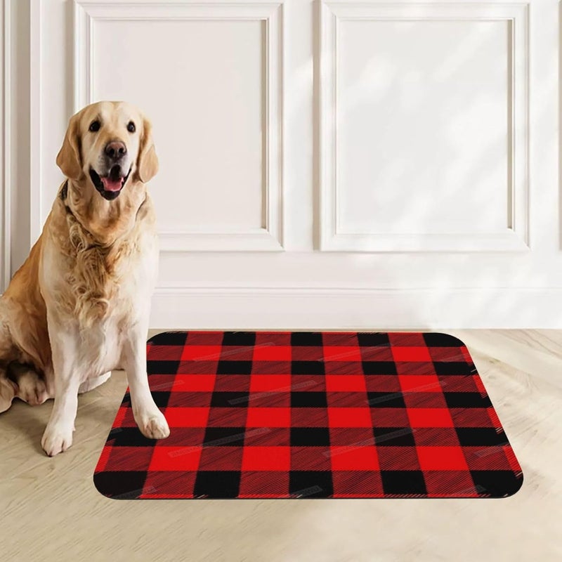 Dog Food Mat Dog Mat for Food and Water 18X12In Red Black Buffalo Plaid B No Stains Cat Pet Feeding Mats Water Bowl for Messy Drinkers 18X12In - Image 2