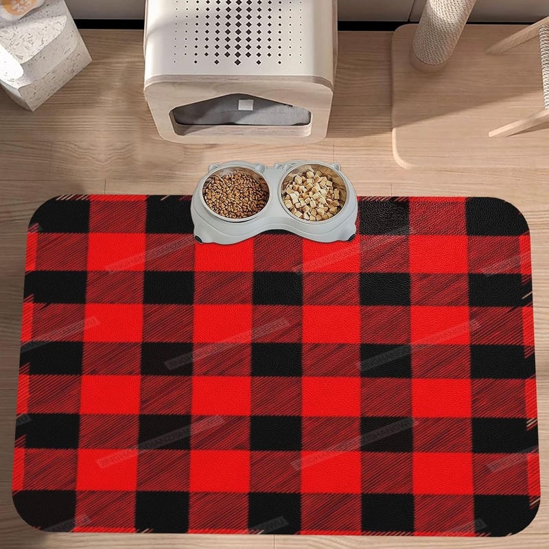 Dog Food Mat Dog Mat for Food and Water 18X12In Red Black Buffalo Plaid B No Stains Cat Pet Feeding Mats Water Bowl for Messy Drinkers 18X12In - Image 3