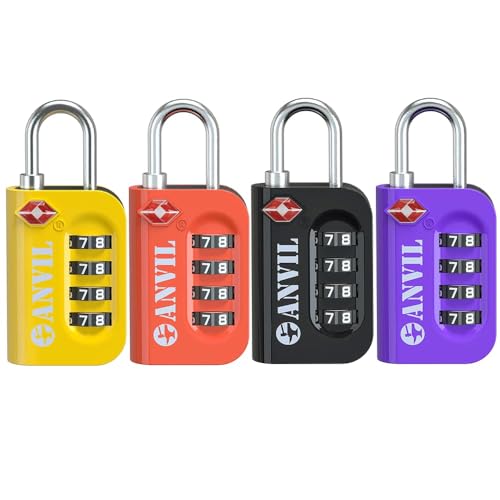 ANVIL TSA Approved Luggage Lock - 4 Digit Combination, 10,000 Combinations, Easy-Read Password Window, Travel Lock for Suitcases, Backpacks, Gym & Student Lockers, Baggage (Yellow 6 Pack) - Image 1
