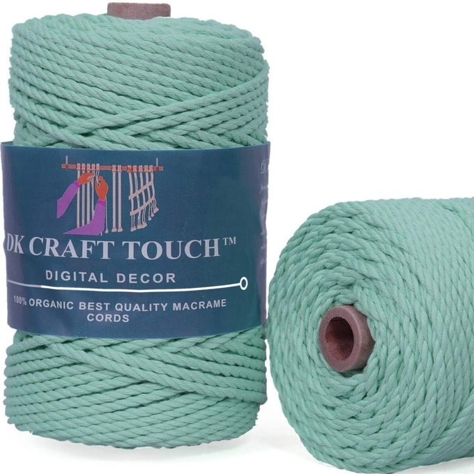WATER GREEN COLOR TWISTED MACRAME COTTON CORDTHREAD FOR CRAFT WORKPLANT HANGER ROPES 3 PLY 4MM THICKNESS 100 METRE SPOOL