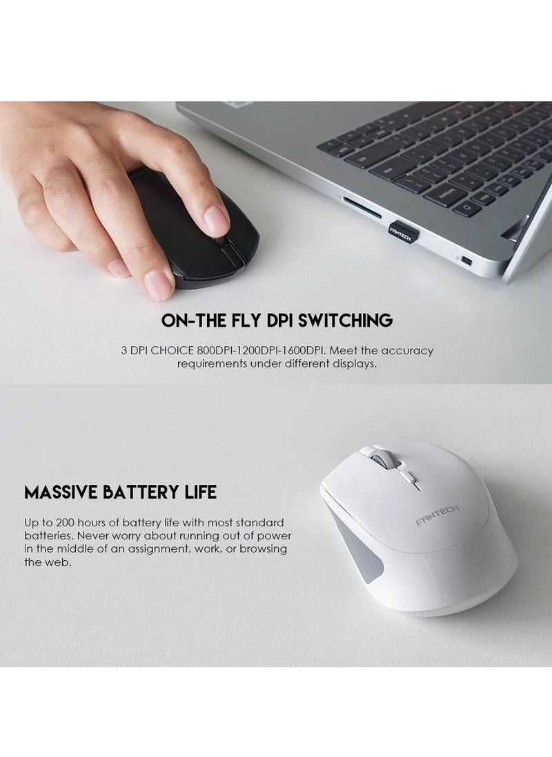 Generic - FANTECH W190 Dual Mode Wireless Mouse - Ergonomic with Rubber Grip - Silent - Compatible with Bluetooth 5.0 & 2.4GHz - Black - Image 1