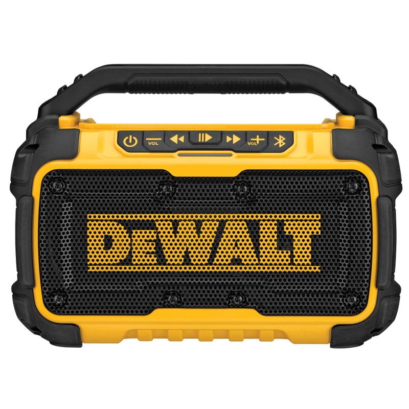DEWALT 20V MAX Bluetooth Speaker, 100 ft Range, Durable for Jobsites, Phone Holder Included, Lasts 8-10 Hours with Single Charge (DCR010) - Image 1