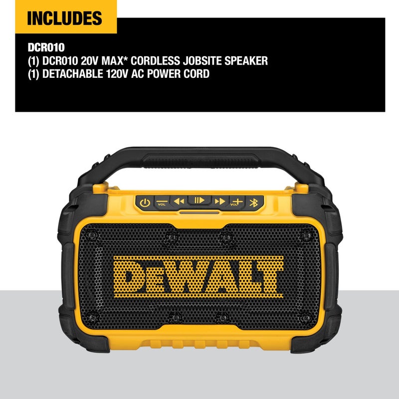 DEWALT 20V MAX Bluetooth Speaker, 100 ft Range, Durable for Jobsites, Phone Holder Included, Lasts 8-10 Hours with Single Charge (DCR010) - Image 2