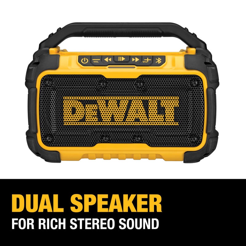 DEWALT 20V MAX Bluetooth Speaker, 100 ft Range, Durable for Jobsites, Phone Holder Included, Lasts 8-10 Hours with Single Charge (DCR010) - Image 4