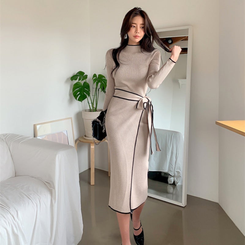 Korean Chic Retro Slim Fit Knitted Dress - Image 1
