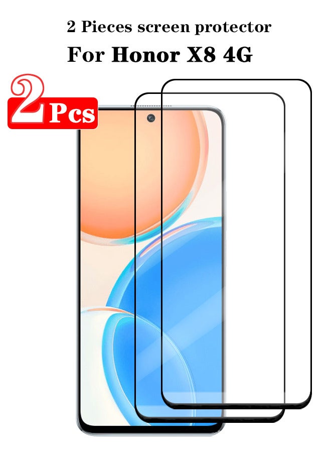 2 Pieces Full Cover Glass Screen Protector For Honor X8 4G Black/Clear and Screen Protector Accessories - Image 1