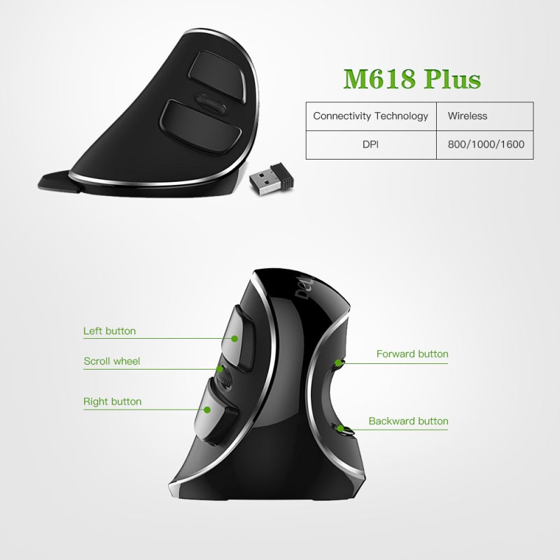DELUX Vertical Ergonomic Wireless Mouse: Blue, 3 Adjustable DPI, 1600 DPI Optical Sensor - Forearm Support, Wrist Pain Relief, Precise Tracking - For Long Hours Work, Gaming, Computer Comfort - Image 3