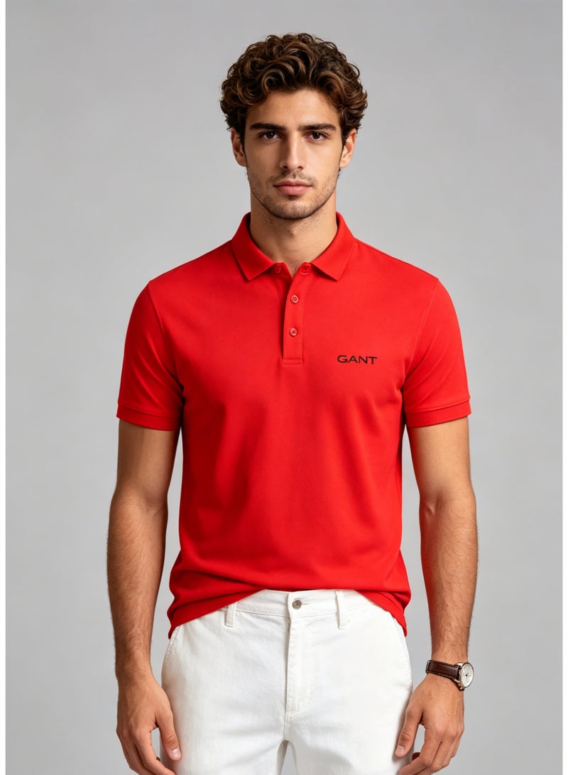 GANT Men's Short Sleeve Solid Polo Shirt, Classic Fit, Bold Casual Wear, Red - Image 5
