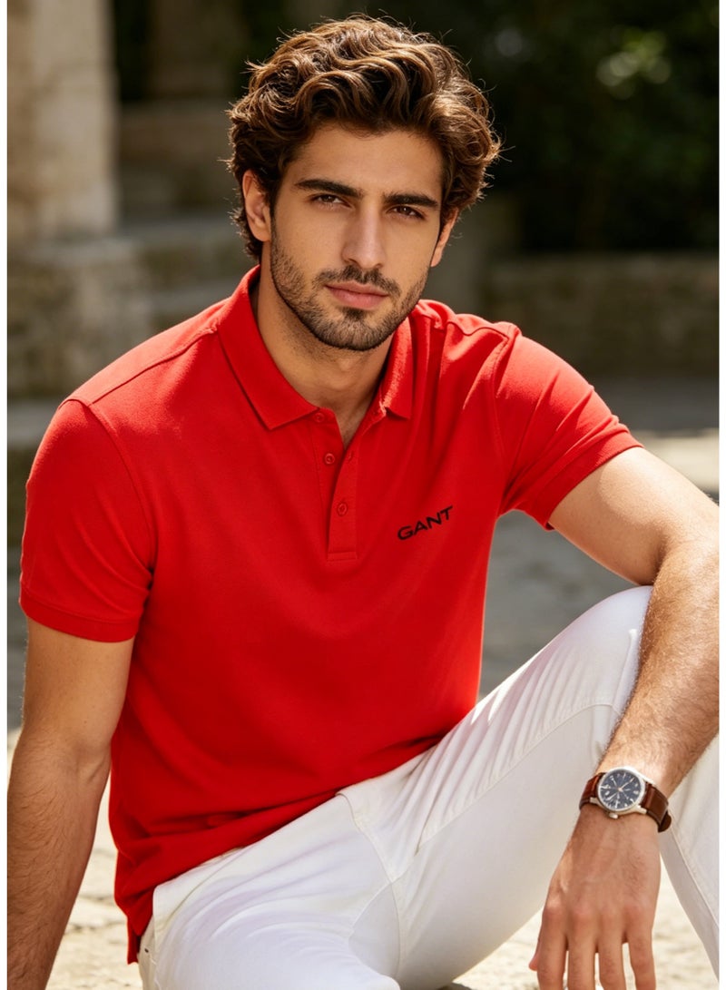 GANT Men's Short Sleeve Solid Polo Shirt, Classic Fit, Bold Casual Wear, Red - Image 4