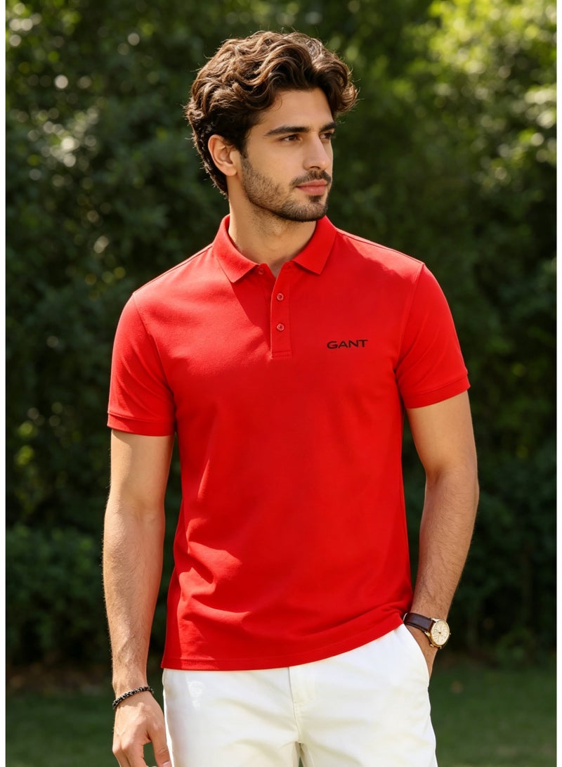 GANT Men's Short Sleeve Solid Polo Shirt, Classic Fit, Bold Casual Wear, Red - Image 3