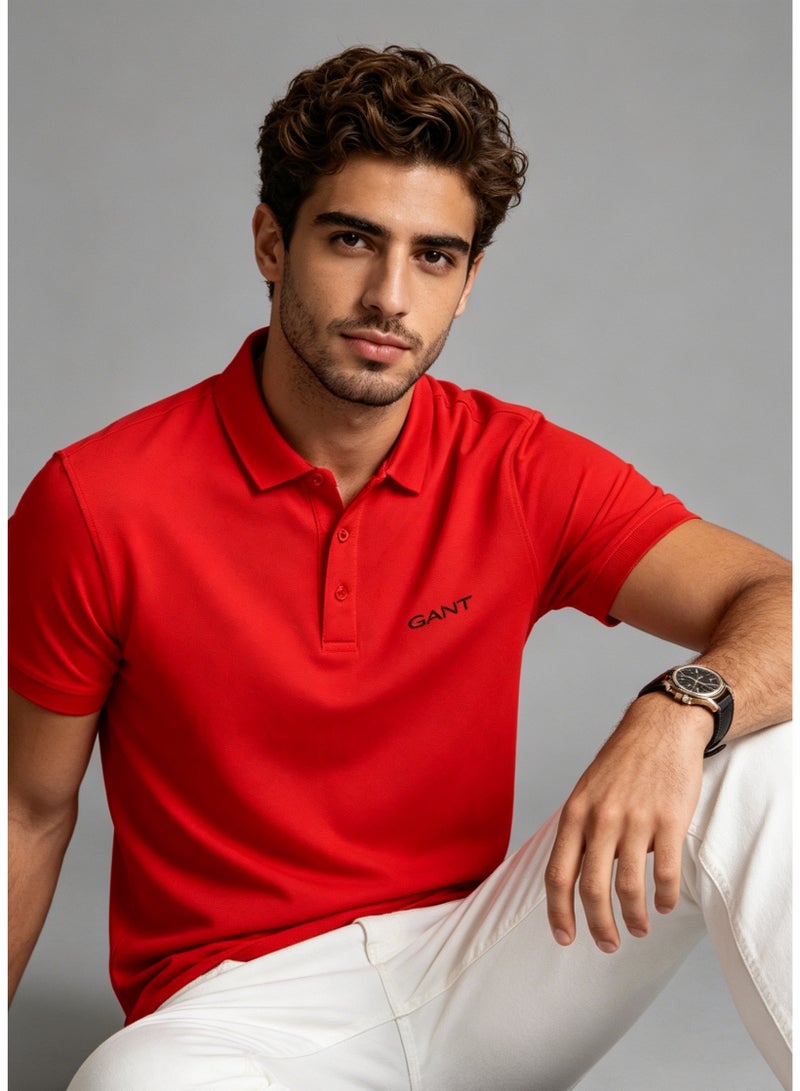 GANT Men's Short Sleeve Solid Polo Shirt, Classic Fit, Bold Casual Wear, Red - Image 1