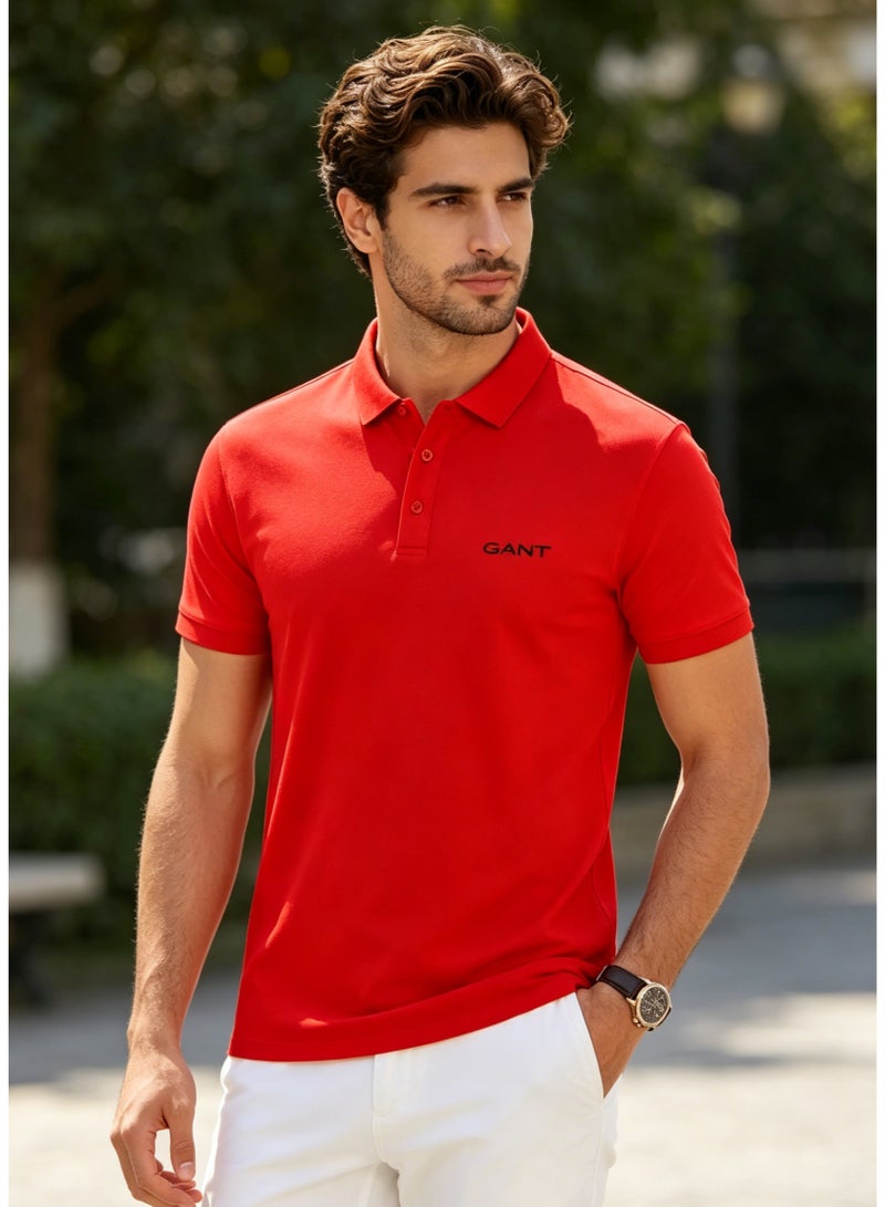 GANT Men's Short Sleeve Solid Polo Shirt, Classic Fit, Bold Casual Wear, Red - Image 2