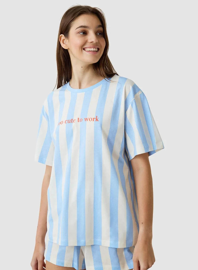 Penti Light Blue Cute To Work Cotton Pyjama Set