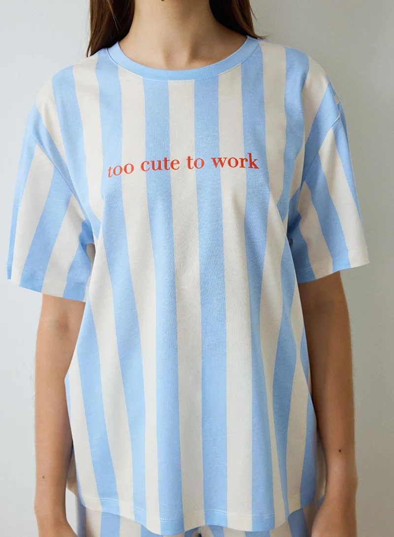 بنتي طقم بيجامة قطنية لطيف للعمل باللون الأزرق الفاتح