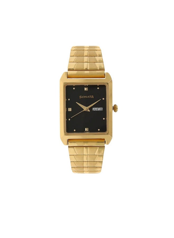 Sonata Quartz Analog Black Dial Stainless Steel Strap Watch for Men - Image 1