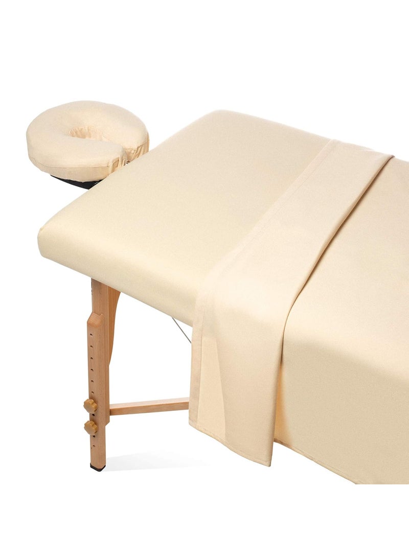 Saloniture Saloniture 3Piece Flannel Massage Table Sheet Set  Soft Cotton Facial Bed Cover  Includes Flat and Fitted Sheets with Face Cradle Cover  Natural 