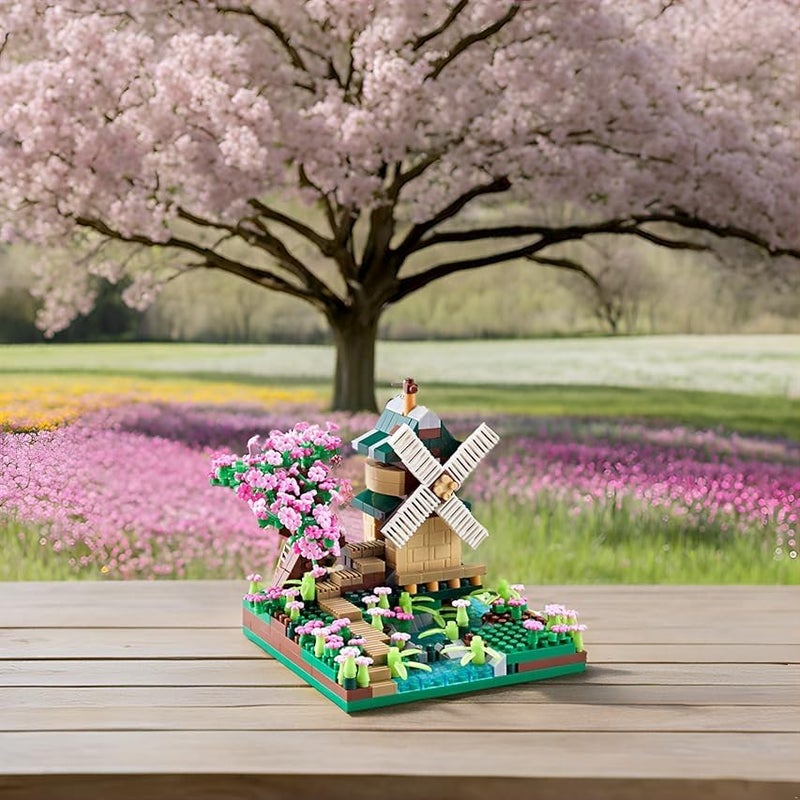 JXRLMB Architecture River Windmill Tree Cute Micro Mini Building Blocks Sets Trees Flowers for Adults Idea Cherry Blossom Present Model Kit 600 pcs - Image 5