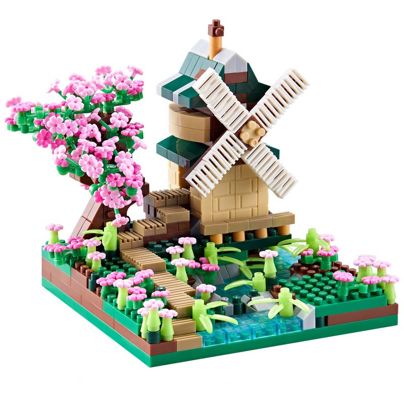 JXRLMB Architecture River Windmill Tree Cute Micro Mini Building Blocks Sets Trees Flowers for Adults Idea Cherry Blossom Present Model Kit 600 pcs - Image 4
