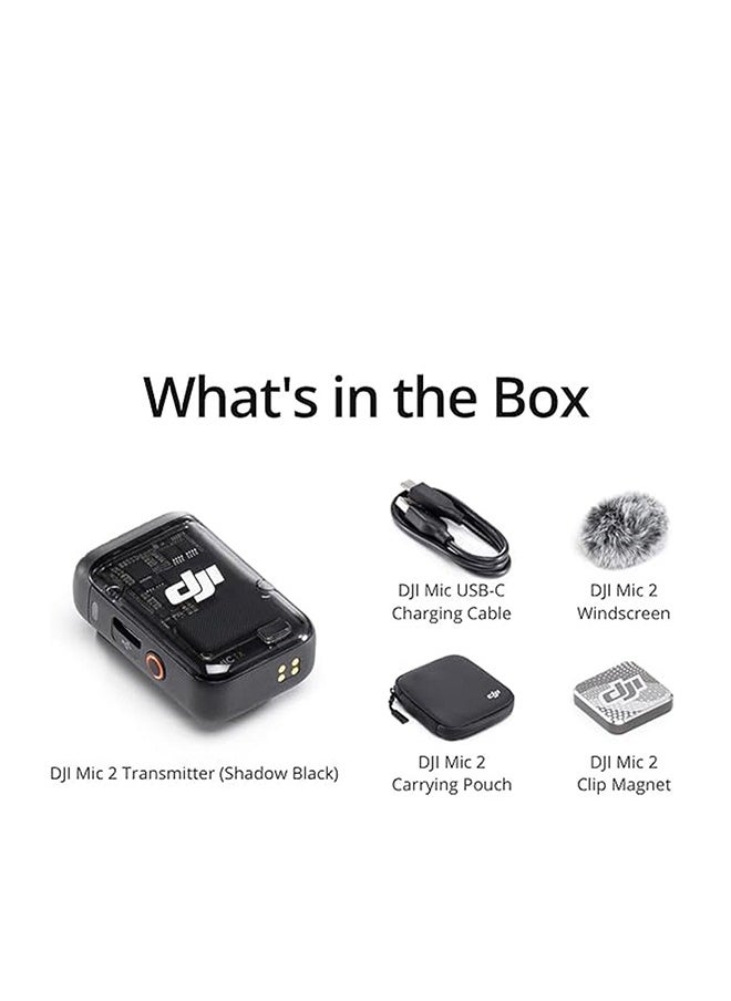 dji - Mic 2 Transmitter (Shadow Black), Wireless Microphone With Intelligent Noise Cancelling, 14-Hour Internal Recording, 6-Hour Battery, Magnetic Attachment, Bluetooth Microphone, YouTube, Vlogs - Image 1
