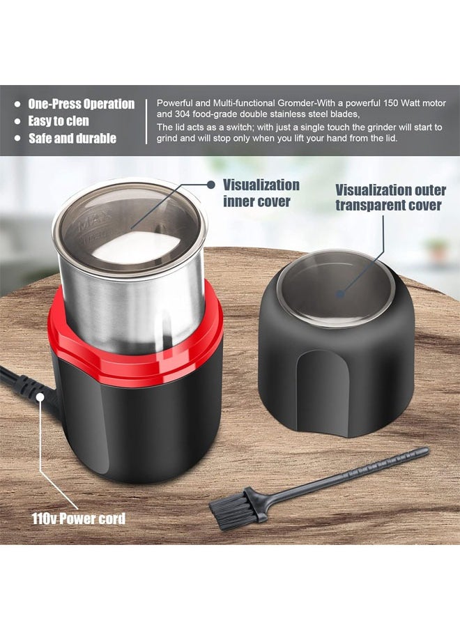 Hihonor - Herb Grinder Electric, Large Herbal/Coffee Grinders/Mill/Crusher for Spices and Herbs with Cleaning Brush, Black, 3.53 oz Capacity - Image 1