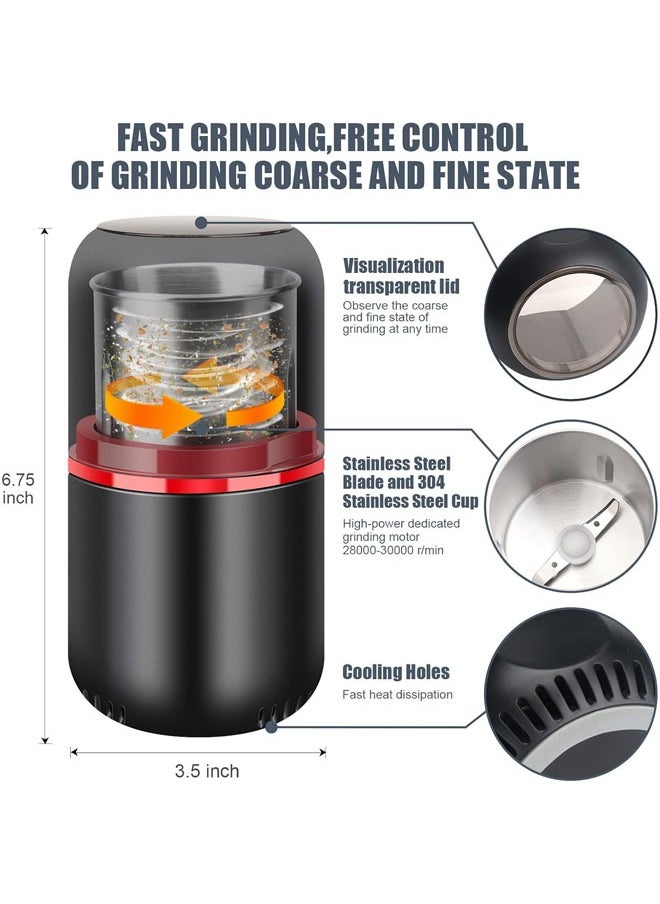 Hihonor - Herb Grinder Electric, Large Herbal/Coffee Grinders/Mill/Crusher for Spices and Herbs with Cleaning Brush, Black, 3.53 oz Capacity - Image 1