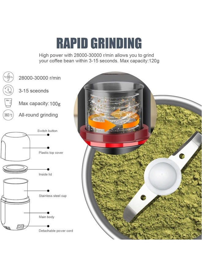 Hihonor - Herb Grinder Electric, Large Herbal/Coffee Grinders/Mill/Crusher for Spices and Herbs with Cleaning Brush, Black, 3.53 oz Capacity - Image 1
