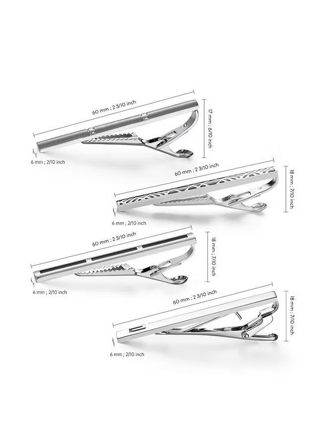 Happy D 4 Pieces Tie Clips Set for Men Clip Black Silver - Tone Gold Tone Wedding Business with Gift Box - Image 5
