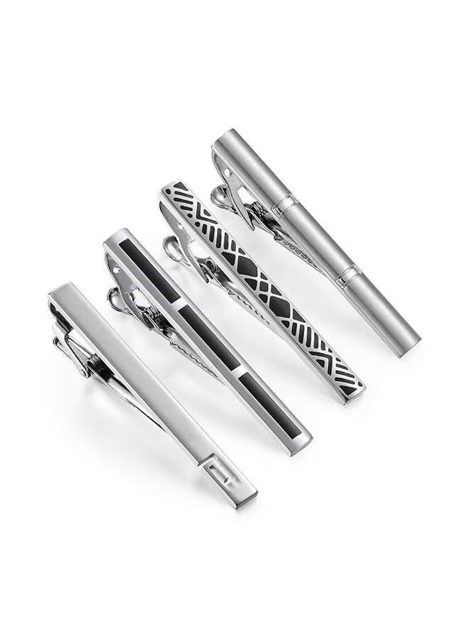 Happy D 4 Pieces Tie Clips Set for Men Clip Black Silver - Tone Gold Tone Wedding Business with Gift Box - Image 3