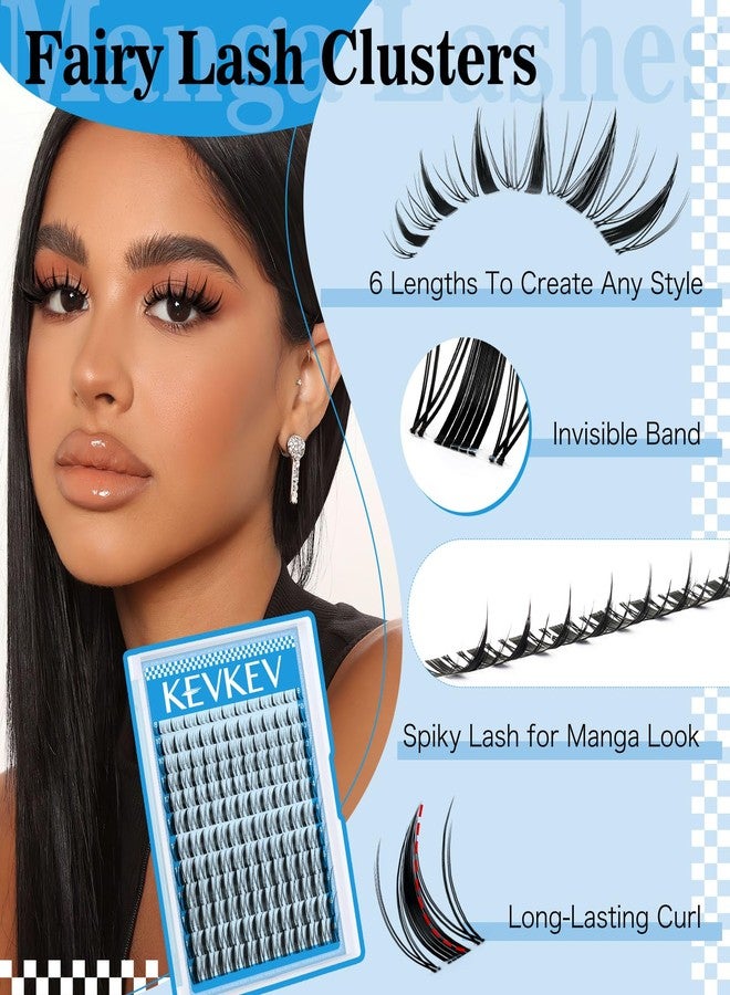 KevKev Fairy Lash Clusters 144pcs Manga Lash Clusters Natural Wispy Eyelash Clusters Invisible Ultra-Thin Band Anime Spiky Lashes DIY Lash Extensions (Fairy01, 8-18mix) - Image 3