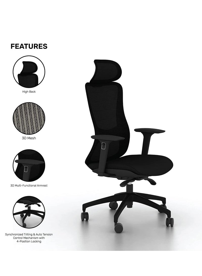 BAFCO Yoto High Back Ergonomic Office Executive Adjustable Height Comfort Mesh Wide Seat Chair Home Working Study Chair (Dark Black) - Image 2