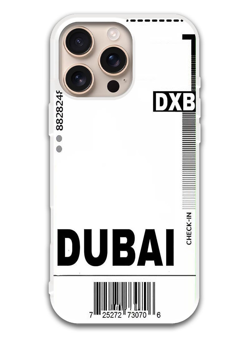 Theodor Protective Case Cover For APPLE IPHONE 16 Pro DXB Boarding pass (White Bumper) - Image 1