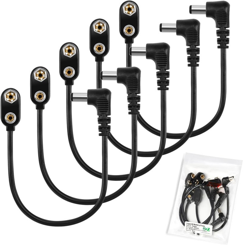 CHANZON UL Wires 9v Battery Power Supply Clip with 2.1mm x 5.5mm Right Angle Male DC Connector Plug Adapter I-Type Plastic Holder 5pcs kit for Arduino LED Strip - Image 1