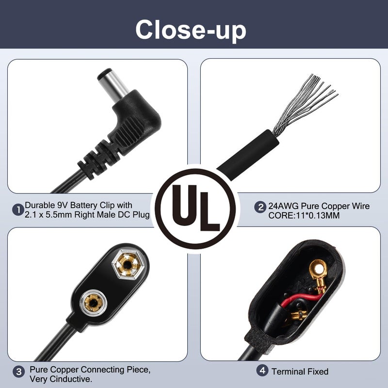 CHANZON UL Wires 9v Battery Power Supply Clip with 2.1mm x 5.5mm Right Angle Male DC Connector Plug Adapter I-Type Plastic Holder 5pcs kit for Arduino LED Strip - Image 3