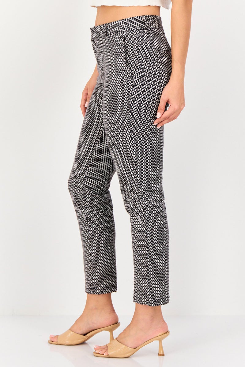 Reiko Women Cigarette Fit Diamond Pattern Dress Pants, Multicolor - Image 2