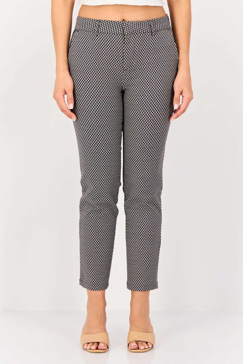 Reiko Women Cigarette Fit Diamond Pattern Dress Pants, Multicolor - Image 1
