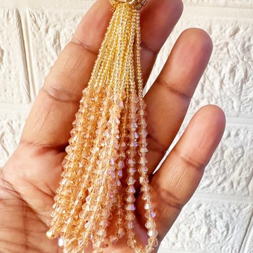 Adikala Craft Store Handmade Ethnic Cutdana Latkan Tassel Set of 2 for Saree Pallu, Blouse, Suits, Dupatta, Lehenga Decor, DIY Art & Crafts (Golden D3) - Image 2