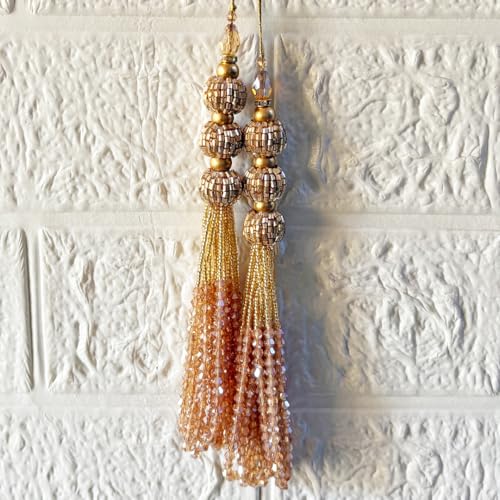 Adikala Craft Store Handmade Ethnic Cutdana Latkan Tassel Set of 2 for Saree Pallu, Blouse, Suits, Dupatta, Lehenga Decor, DIY Art & Crafts (Golden D3) - Image 5