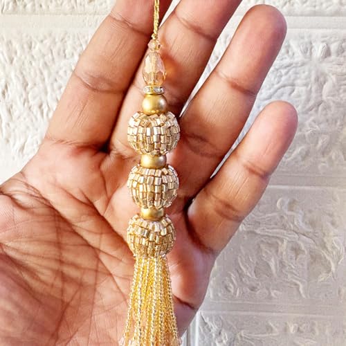 Adikala Craft Store Handmade Ethnic Cutdana Latkan Tassel Set of 2 for Saree Pallu, Blouse, Suits, Dupatta, Lehenga Decor, DIY Art & Crafts (Golden D3) - Image 4