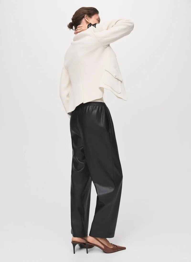 MANGO Leather-effect elastic waist trousers